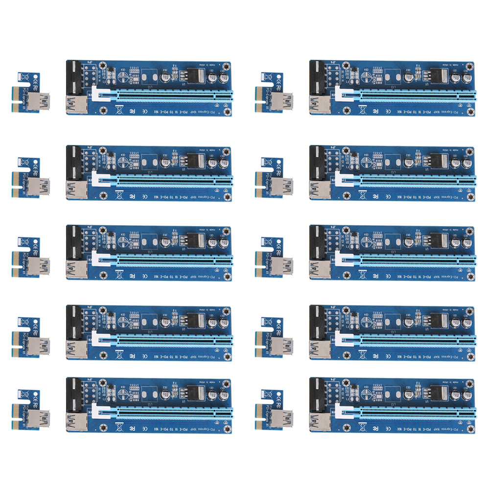 10pcs PCI-E 1X to 16X Extender Riser Card SATA 15Needle 4Pin Power Line USB 3.0 Connector