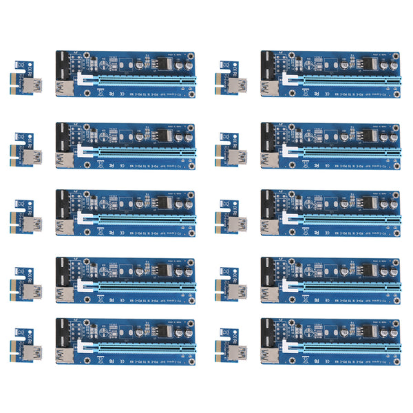 10pcs PCI-E 1X to 16X Extender Riser Card SATA 15Needle 4Pin Power Line USB 3.0 Connector