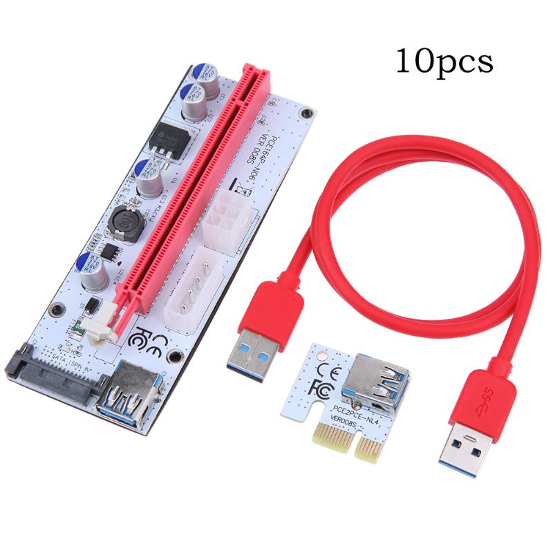 10pcs/lot 60cm 008S PCI-E Riser PCI Express 1X to 16X USB3.0 Adapter